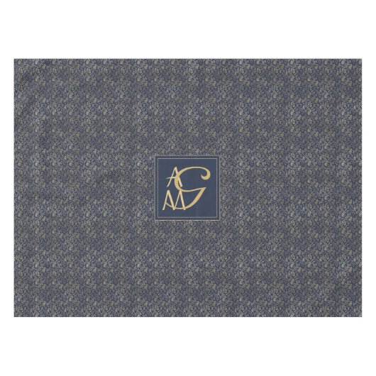 Monogram Navy Goudblad Huwelijksgeschenk voor Huis Tafelkleed (Voorkant (Horizontaal))
