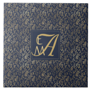 Monogram Navy Goudblad Huwelijksgeschenk voor Huis Tegeltje