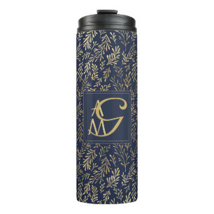 Monogram Navy Gouden Blad Huwelijkscadeau voor Hui Thermosbeker