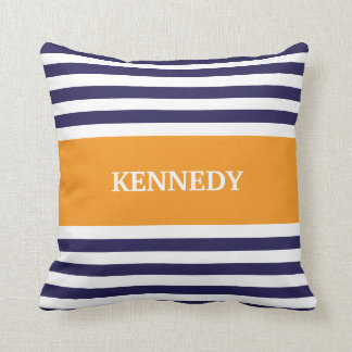 Monogram Navy Oranje Stripes Kussen