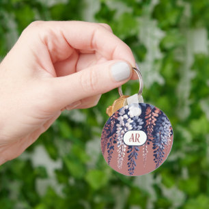 Monogram Navy Roos Wisteria Elegantie Sleutelhanger