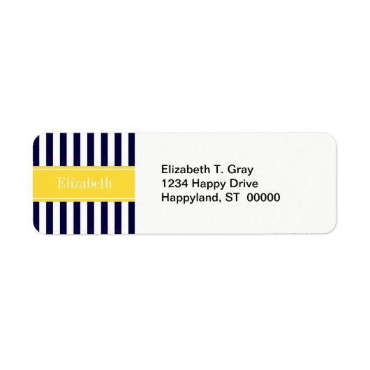 Monogram Navy White Stripe Pineapple Ribbon Etiket (Voorkant)