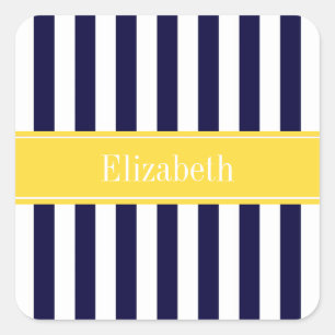Monogram Navy White Stripe Pineapple Ribbon Vierkante Sticker