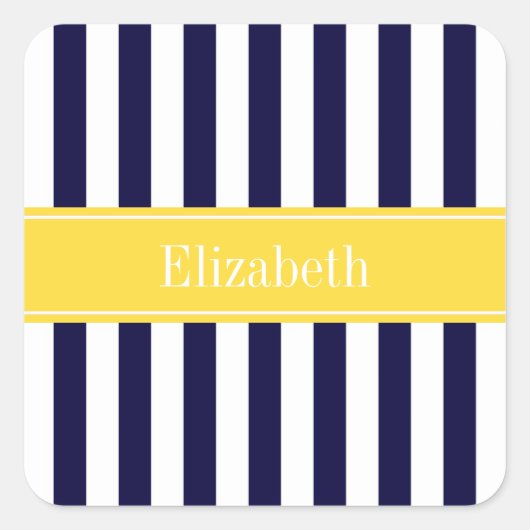 Monogram Navy White Stripe Pineapple Ribbon Vierkante Sticker (Voorkant)