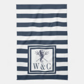 Monogram Navyblauw Gestreepte Zeepaardje Nautilus Theedoek (Verticaal)