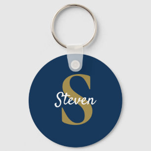 Monogram Navyblauw Goud Gepersonaliseerde Naam Sleutelhanger