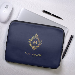 Monogram Navyblauw Nepgoud Vintage Wapen Initiaal Laptop Sleeve