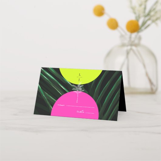 Monogram Neon Arches Palm Tropische bruiloft (Voorkant)