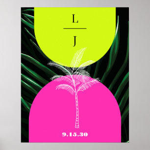 Monogram Neon Arches Tropische Palm Tree Bruiloft Poster
