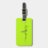 Monogram Neon Groen Aangepaste Naam Initiaal Gift  Bagagelabel (Voorkant verticaal)