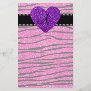 Monogram neon hete roze glitter zebra strepen roze briefpapier