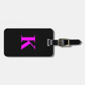 Monogram Neon Roze Magenta Zwart Aangepaste Kleur Bagagelabel (Voorkant horizontaal)