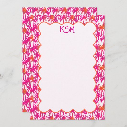 Monogram Neon Roze Sinaasappel Palmboom Ibiza Kaart (Voorkant / Achterkant)