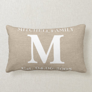 Monogram nep linnen jute ruw chic beginletter kuss kussen