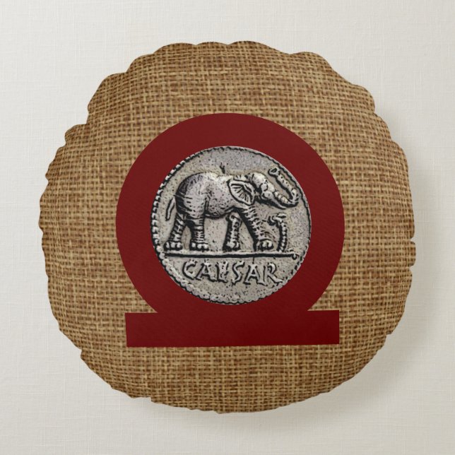 Monogram nepburlap olifant Caesar Roman Rond Kussen (Voorkant)
