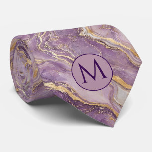 Monogram nepstrik van namaakzijde Paars + Goud M Stropdas