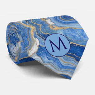Monogram Nepzijde Heren Das Blauw + Goud Marmer