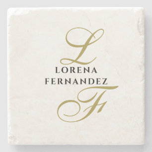 Monogram Neutraal Goud Zwart Naam Elegant Minimaal Stenen Onderzetter