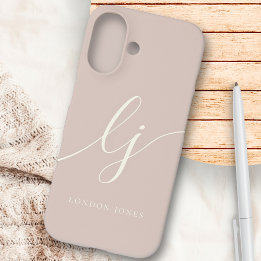 Monogram Neutraal Modern Minimalistisch Stijlvol R iPhone 16 Hoesje
