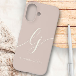 Monogram Neutraal Modern Minimalistisch Stijlvol R iPhone 16 Hoesje