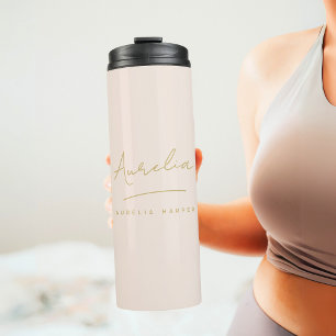 Monogram Neutraal Modern Signature Blush Pink Gold Thermosbeker