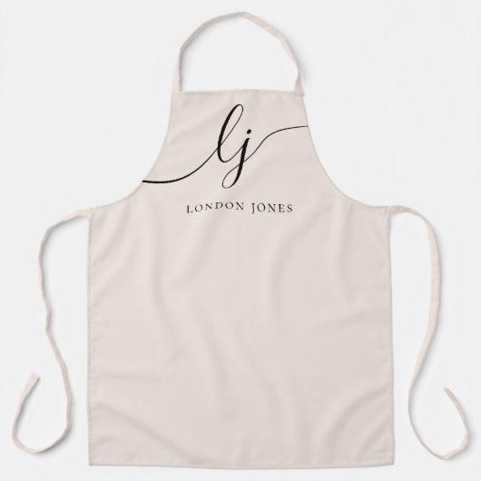 Monogram Neutraal Moderne Minimalistische Stijlvol Schort (Voorkant)