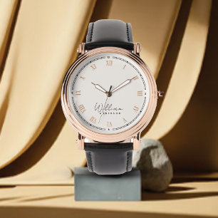 Monogram neutrale ivoorcrème   Modern goud stijlvo Horloge