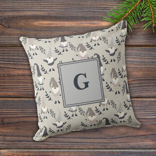 Monogram Nordic Christmas Gnomen en groen grijs Kussen