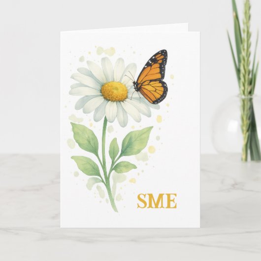 Monogram Notecard - Daisy & Butterfly Bedankkaart (Voorkant)