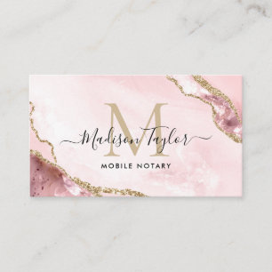 Monogram noteerbare leningsagent roze goudmarmer visitekaartje
