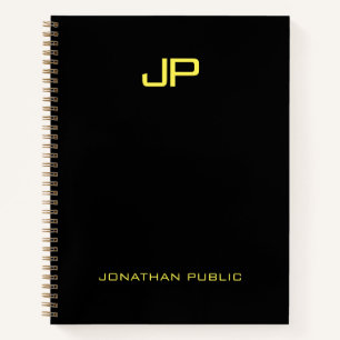 Monogram Notitieboeken Zwarte Gold Name Sjabloon