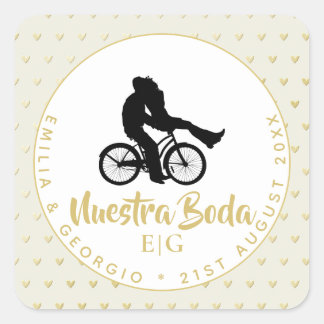 Monogram Nuestra Boda Spaans huwelijksgunst Vierkante Sticker