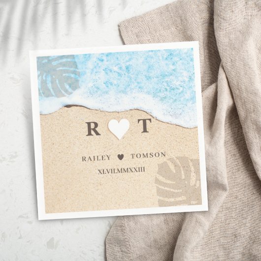 Monogram Numeral Custom Beach Wedding Cocktail Servet