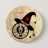 Monogram O Halloween Sky Witch Spiders Name Button (Voorkant)
