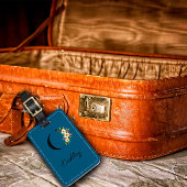 Monogram O kobalt waterverf bloem Bagagelabel