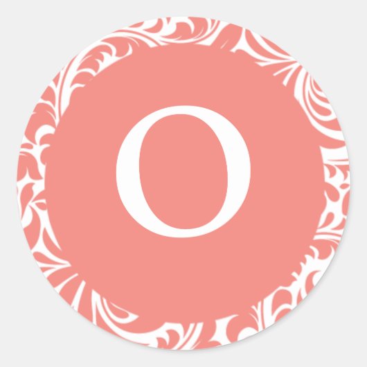 Monogram O Light Coral  Wedding Monogr Ronde Sticker (Voorkant)