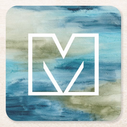 Monogram | Ocean Flow II Vierkante Kartonnen Onderzetter (Voorkant)
