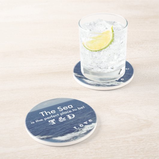 Monogram Ocean Waves Zand Drink Coasters Zandsteen Onderzetter (Zijkant)