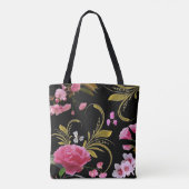 Monogram of Aangepaste Tekst Roze Bloemen Tote Bag (Achterkant)