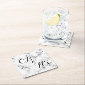 Monogram of initialen marmeren effect vierkante kartonnen onderzetter (Insitu)