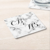 Monogram of initialen marmeren effect vierkante kartonnen onderzetter (Schuin)