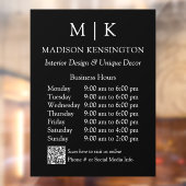 Monogram of Logo Zakelijke uren QR-code Zwart Raamsticker (Vel 2)