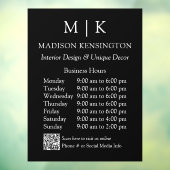 Monogram of Logo Zakelijke uren QR-code Zwart Raamsticker (Vel 3)