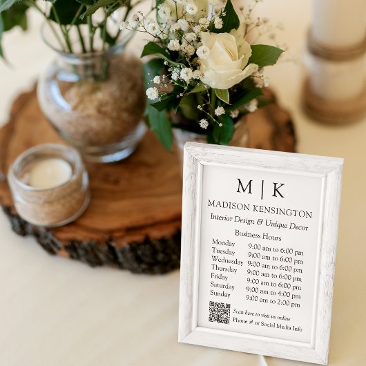 Monogram of voeg Logo-Bedrijfsuren QR Code toe Kle Poster