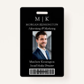 Monogram of voeg Logo Business Black Barcode Foto Badge (Voorkant)