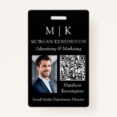 Monogram of voeg Logo Business Black QR Code Photo Badge (Voorkant)