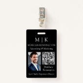 Monogram of voeg Logo Business Black QR Code Photo Badge (Voorkant met clip)