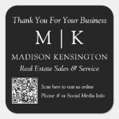 Monogram of voeg Logo Zaken toe Dank u QR Code Vierkante Sticker (Voorkant)