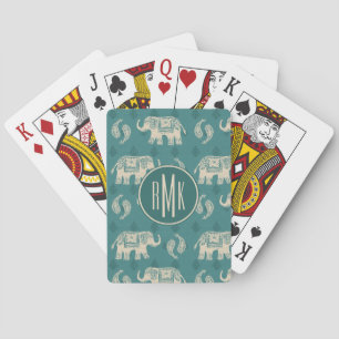 Monogram Olifant Teal Caravan Patroon Pokerkaarten