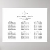 Monogram Olijfblad Bruiloft 6 Tafel Zitkaarten Poster (Voorkant)